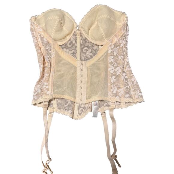 Frederick’s of Hollywood VTG Lace Bustier Corset 36B Ivory Garter Lingerie Y2K - Picture 3 of 7